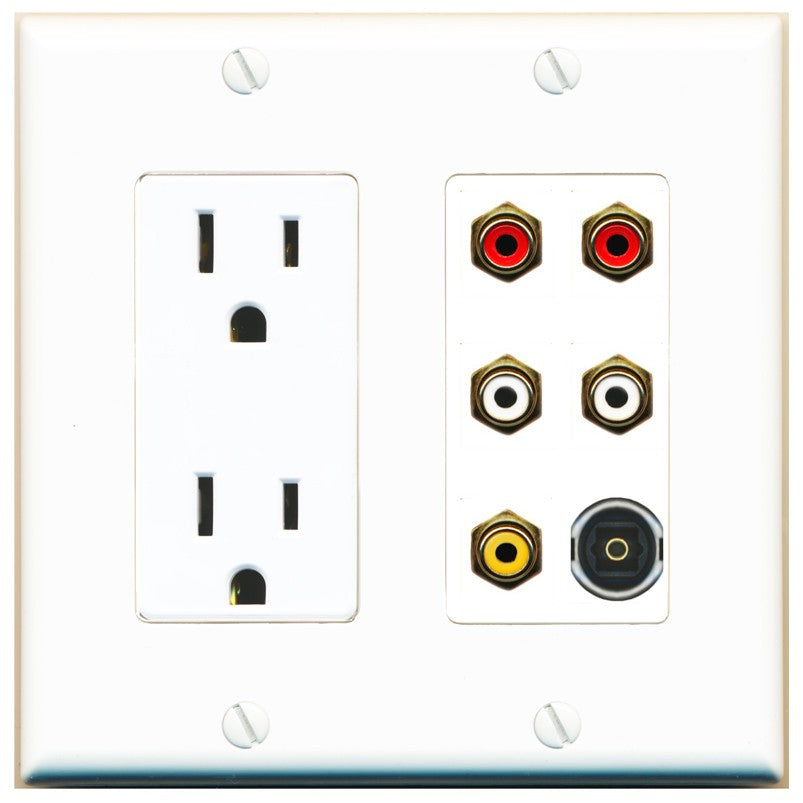 RiteAV 5 RCA (2 Red, 2 White, 1 Yellow) Toslink Wall Plate - Outlet [White]