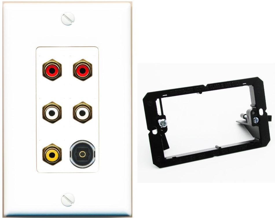 RiteAV 5 RCA (2 Red, 2 White, 1 Yellow) Toslink Wall Plate - Bracket [White]