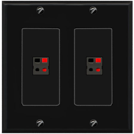 RiteAV 2 Port Speaker Wire Plug Jack Wall Plate - 2 Gang [Black/Black]