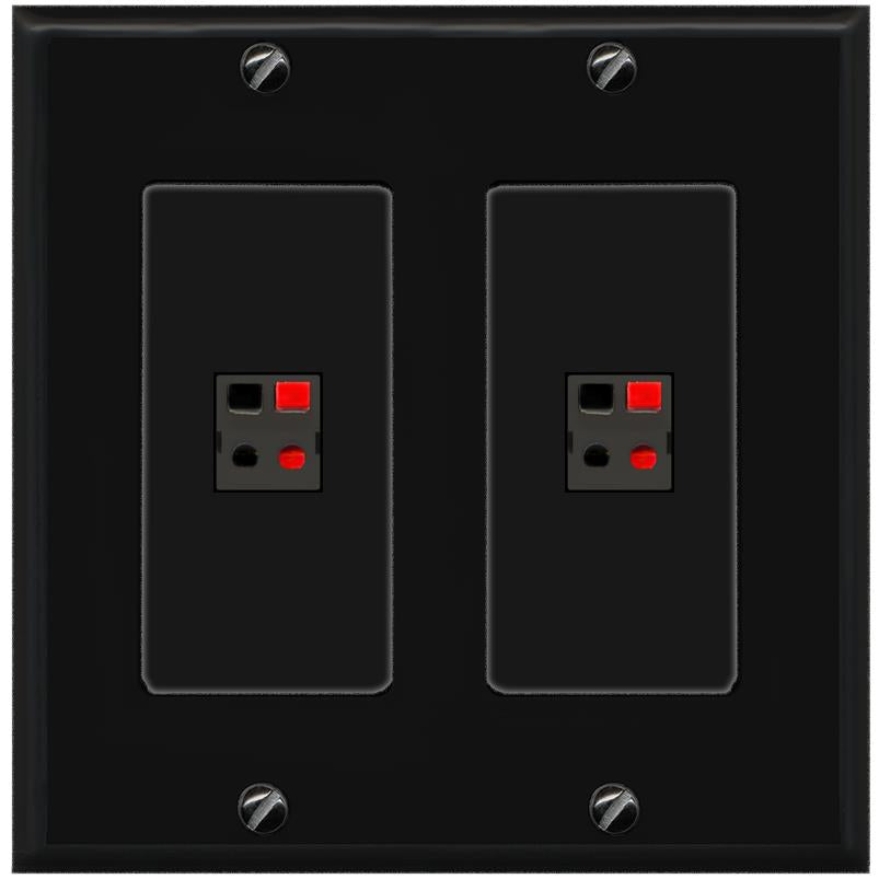 RiteAV 2 Port Speaker Wire Plug Jack Wall Plate - 2 Gang [Black/Black]