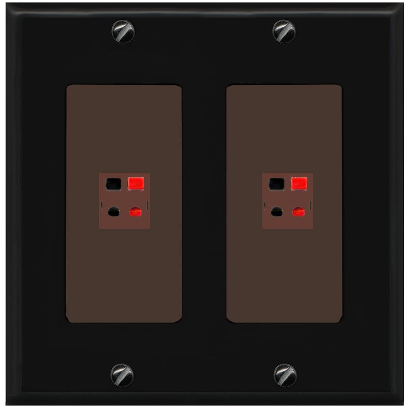 RiteAV 2 Port Speaker Wire Plug Jack Wall Plate - 2 Gang [Black/Brown]