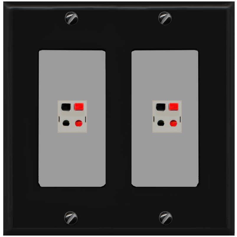 RiteAV 2 Port Speaker Wire Plug Jack Wall Plate - 2 Gang [Black/Gray]