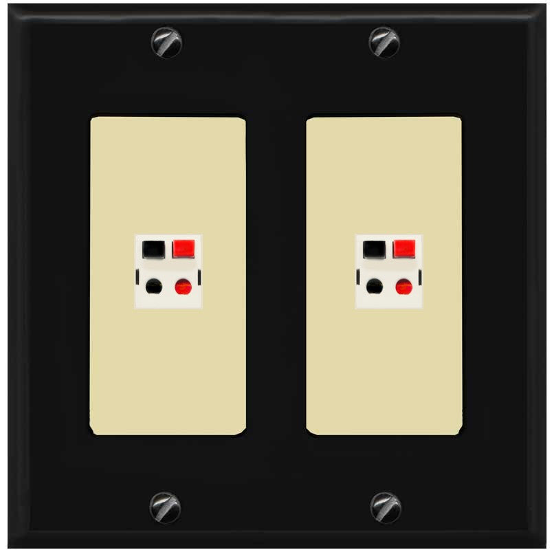 RiteAV 2 Port Speaker Wire Plug Jack Wall Plate - 2 Gang [Black/Ivory]