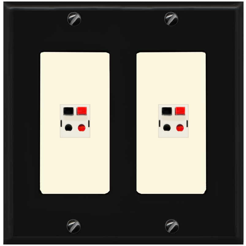 RiteAV 2 Port Speaker Wire Plug Jack Wall Plate - 2 Gang [Black/Light-Almond]