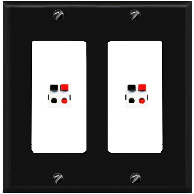 RiteAV 2 Port Speaker Wire Plug Jack Wall Plate - 2 Gang [Black/White]