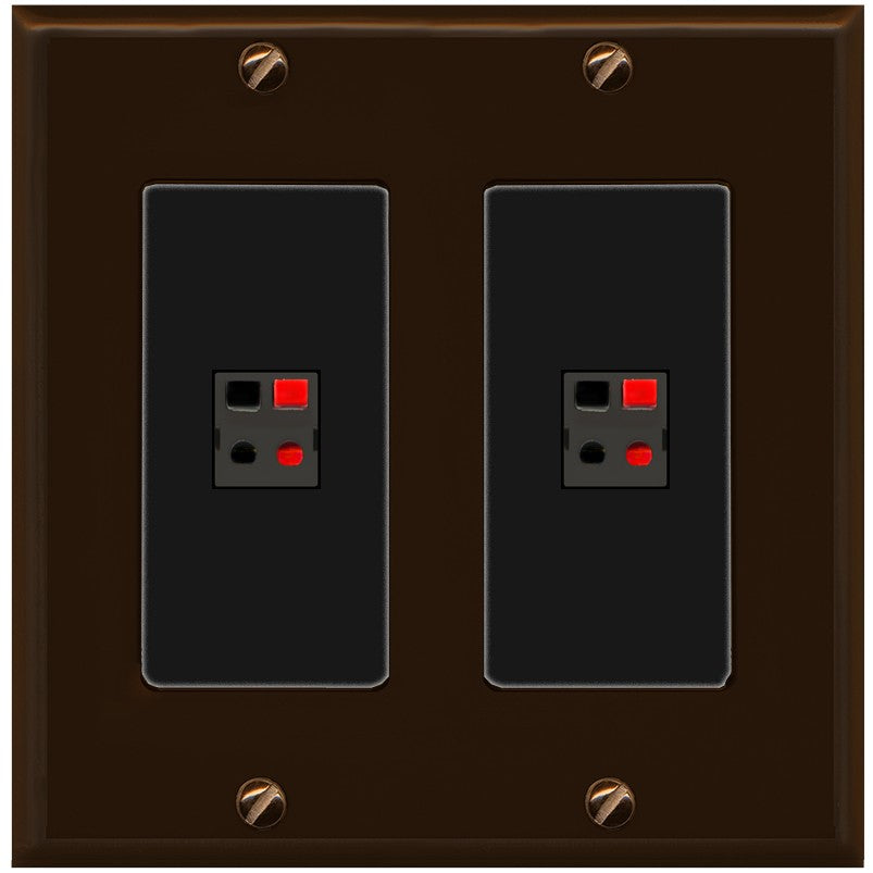 RiteAV 2 Port Speaker Wire Plug Jack Wall Plate - 2 Gang [Brown/Black]