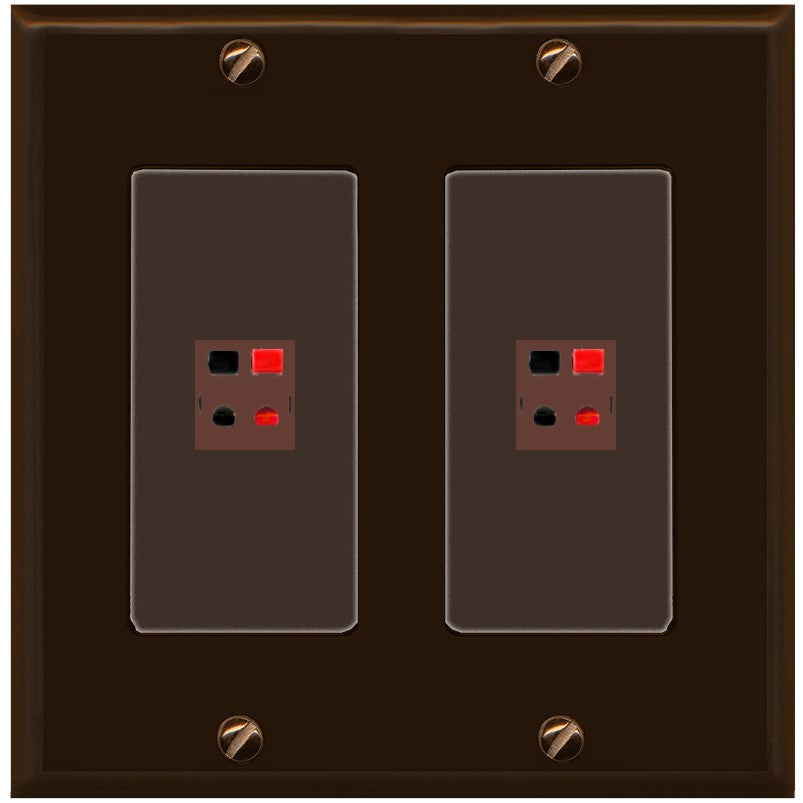RiteAV 2 Port Speaker Wire Plug Jack Wall Plate - 2 Gang [Brown/Brown]