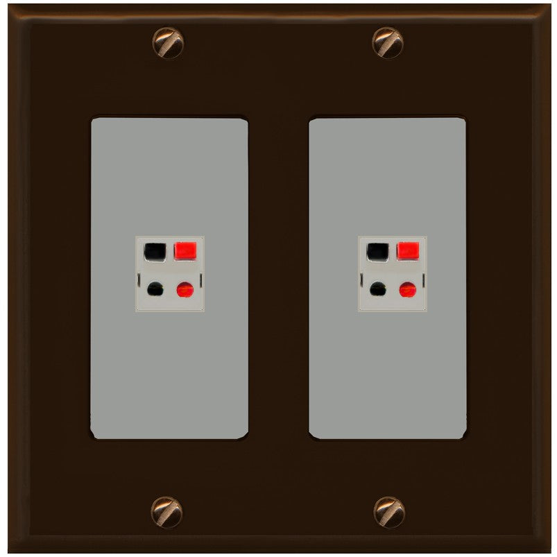 RiteAV 2 Port Speaker Wire Plug Jack Wall Plate - 2 Gang [Brown/Gray]