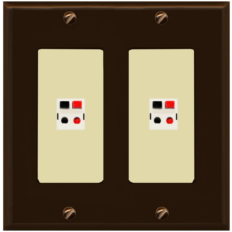 RiteAV 2 Port Speaker Wire Plug Jack Wall Plate - 2 Gang [Brown/Ivory]
