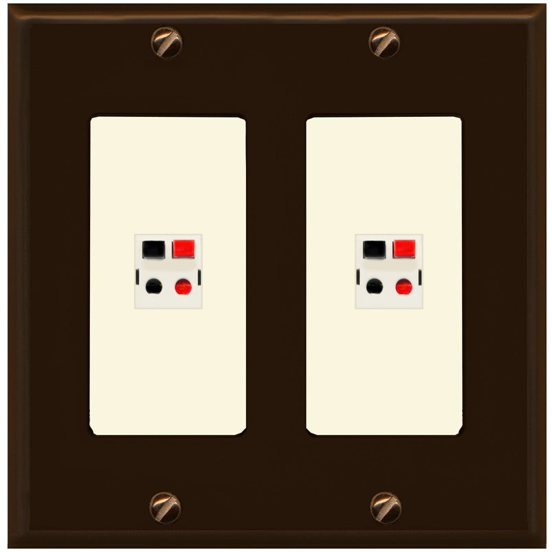 RiteAV 2 Port Speaker Wire Plug Jack Wall Plate - 2 Gang [Brown/Light-Almond]