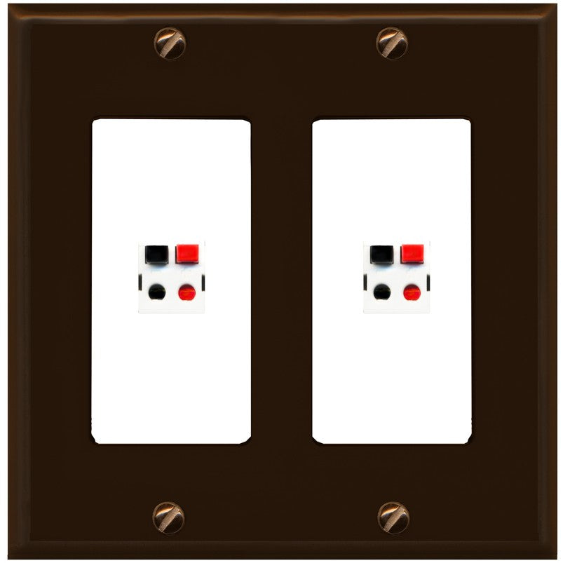RiteAV 2 Port Speaker Wire Plug Jack Wall Plate - 2 Gang [Brown/White]