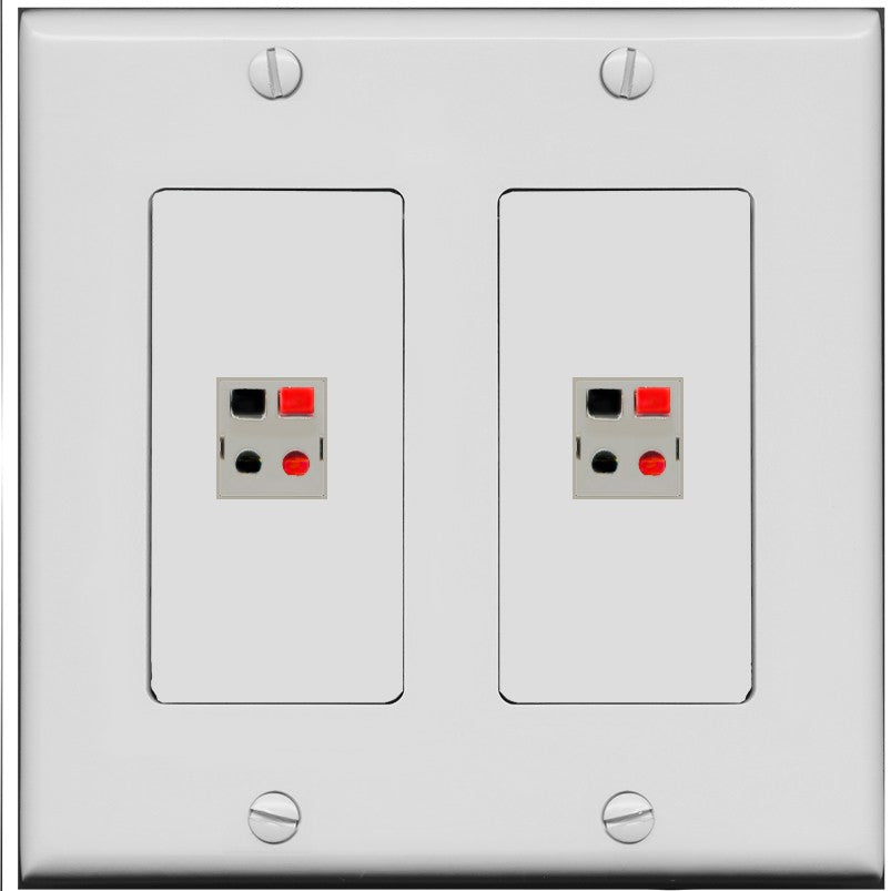 RiteAV 2 Port Speaker Wire Plug Jack Wall Plate - 2 Gang [Gray/Gray]