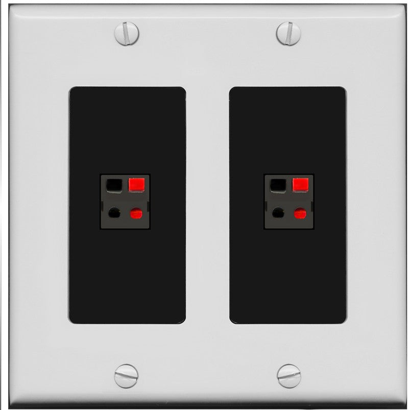 RiteAV 2 Port Speaker Wire Plug Jack Wall Plate - 2 Gang [Gray/Black]