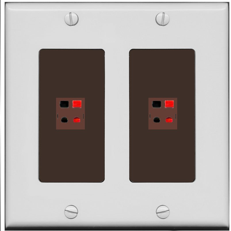 RiteAV 2 Port Speaker Wire Plug Jack Wall Plate - 2 Gang [Gray/Brown]