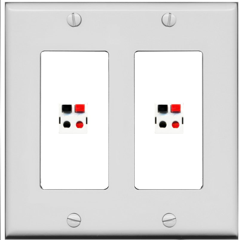 RiteAV 2 Port Speaker Wire Plug Jack Wall Plate - 2 Gang [Gray/White]