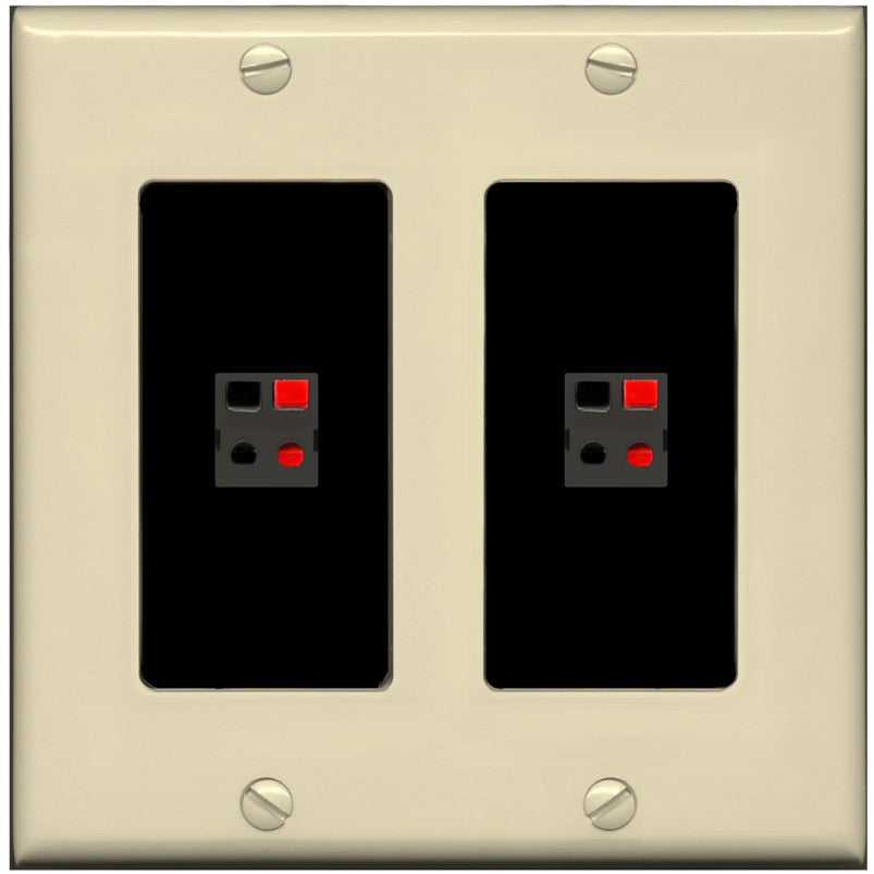 RiteAV 2 Port Speaker Wire Plug Jack Wall Plate - 2 Gang [Ivory/Black]