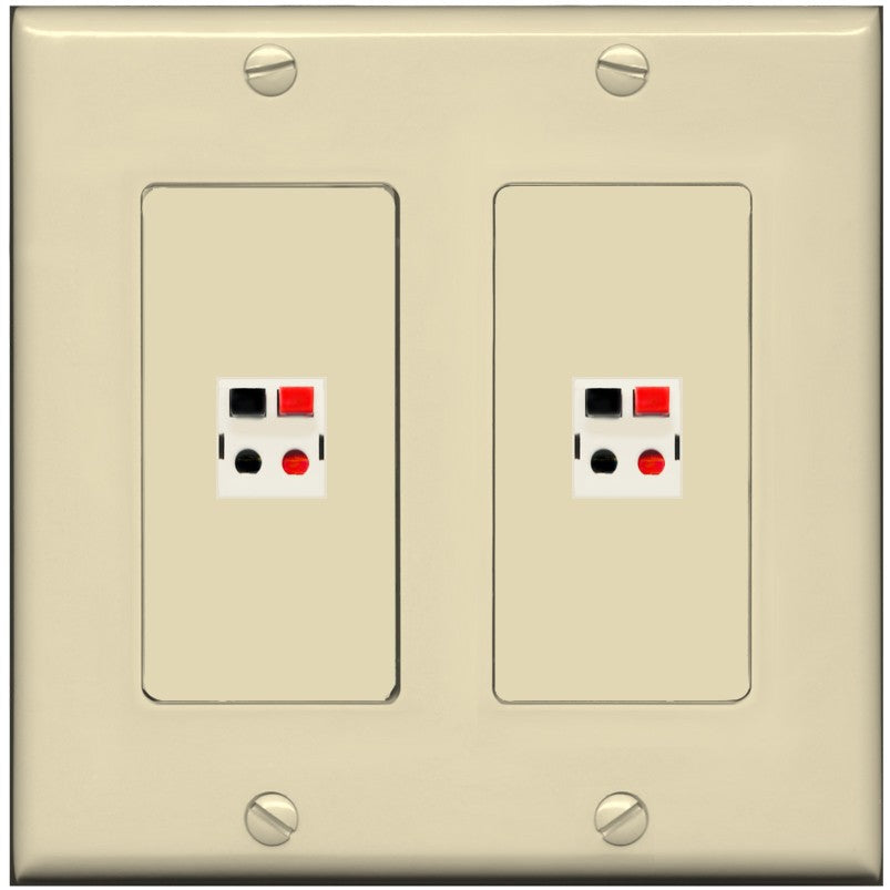 RiteAV 2 Port Speaker Wire Plug Jack Wall Plate - 2 Gang [Ivory/Ivory]