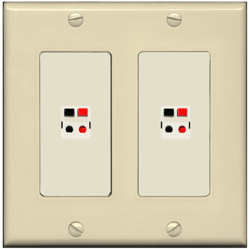 RiteAV 2 Port Speaker Wire Plug Jack Wall Plate - 2 Gang [Ivory/Light-Almond]
