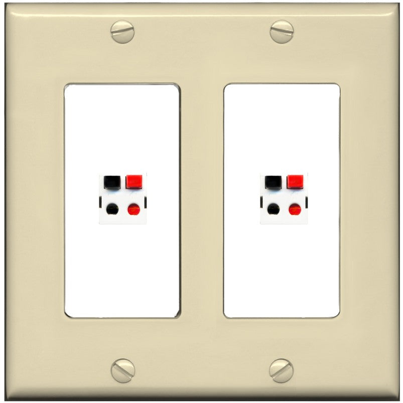 RiteAV 2 Port Speaker Wire Plug Jack Wall Plate - 2 Gang [Ivory/White]