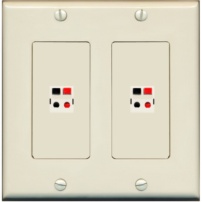 RiteAV 2 Port Speaker Wire Plug Jack Wall Plate - 2 Gang [Light-Almond]