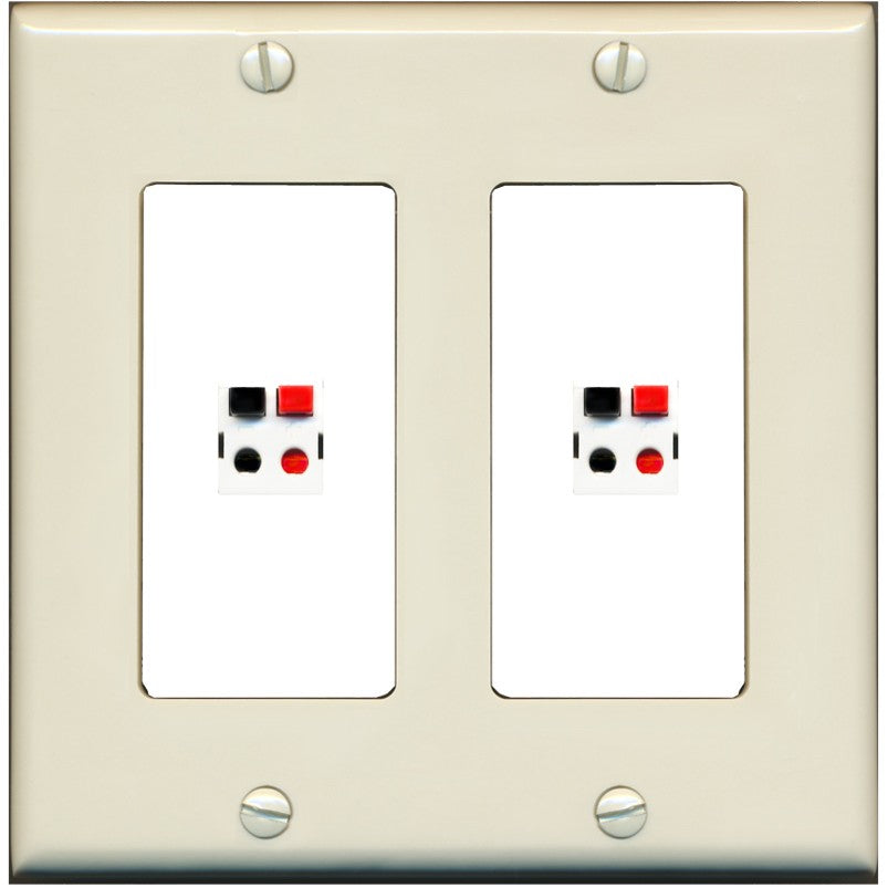 RiteAV 2 Port Speaker Wire Plug Jack Wall Plate - 2 Gang [Light-Almond/White]