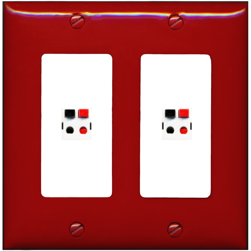 RiteAV 2 Port Speaker Wire Plug Jack Wall Plate - 2 Gang [Red/White]