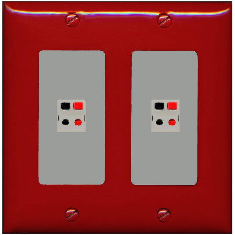 RiteAV 2 Port Speaker Wire Plug Jack Wall Plate - 2 Gang [Red/Gray]