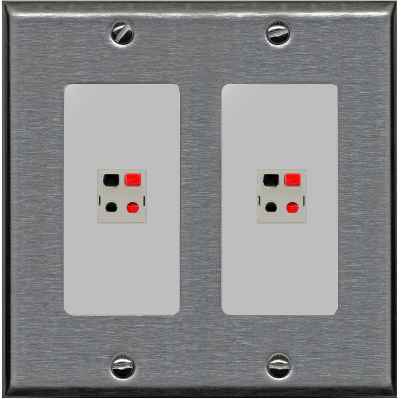 RiteAV 2 Port Speaker Wire Plug Jack Wall Plate - 2 Gang [Stainless/Gray]