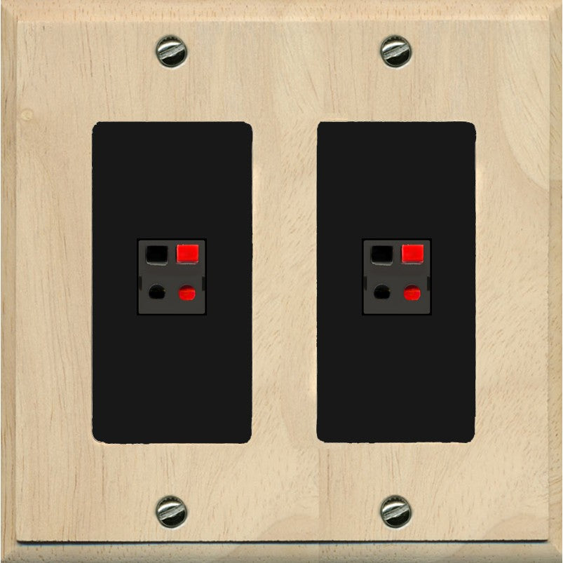 RiteAV 2 Port Speaker Wire Plug Jack Wall Plate - 2 Gang [Wood/Black]