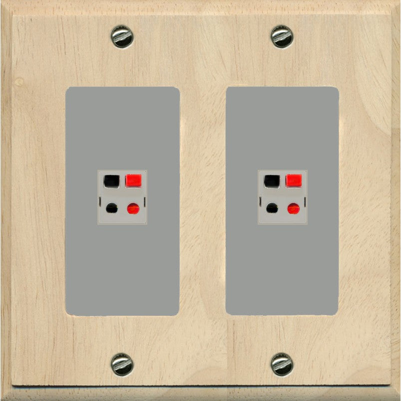 RiteAV 2 Port Speaker Wire Plug Jack Wall Plate - 2 Gang [Wood/Gray]
