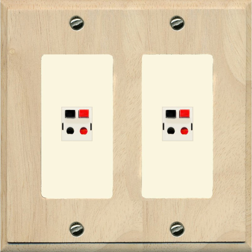 RiteAV 2 Port Speaker Wire Plug Jack Wall Plate - 2 Gang [Wood/Light-Almond]
