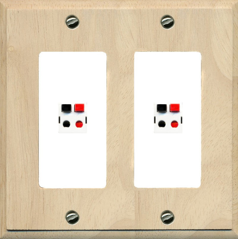 RiteAV 2 Port Speaker Wire Plug Jack Wall Plate - 2 Gang [Wood/White]
