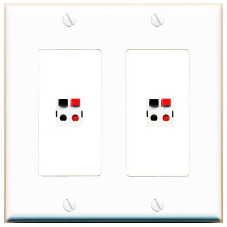 RiteAV 2 Port Speaker Wire Plug Jack Wall Plate - 2 Gang [White]