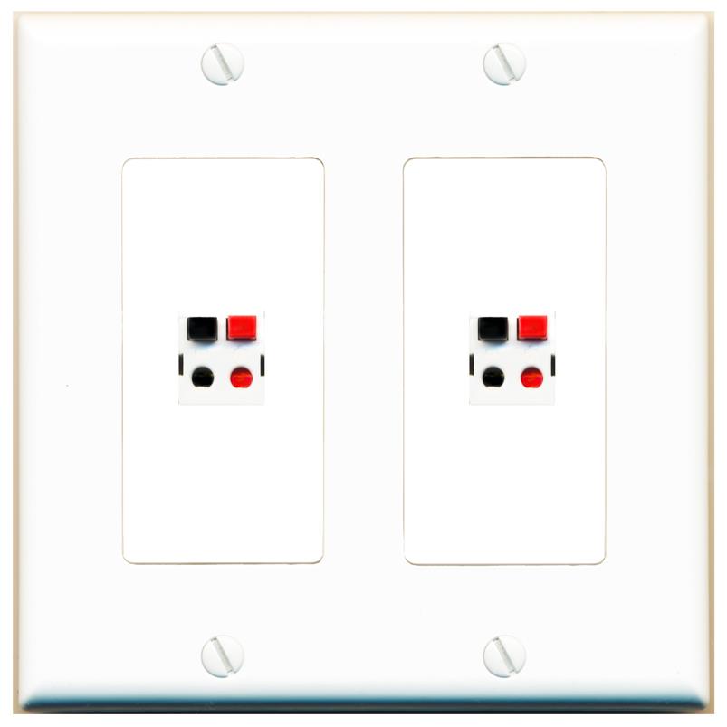 RiteAV 2 Port Speaker Wire Plug Jack Wall Plate - 2 Gang [White]