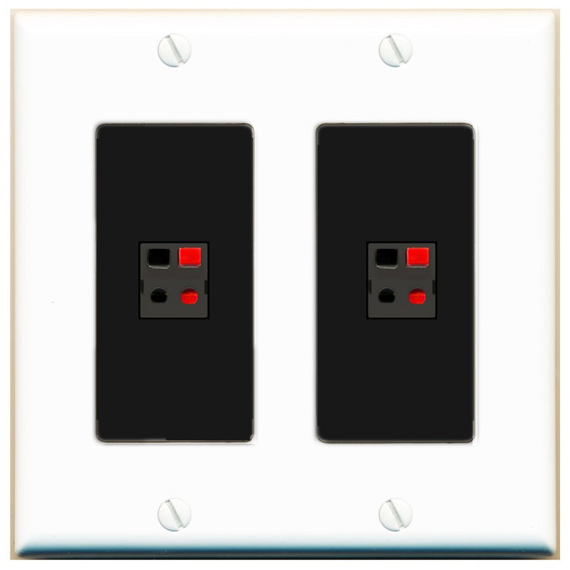 RiteAV 2 Port Speaker Wire Plug Jack Wall Plate - 2 Gang [White/Black]