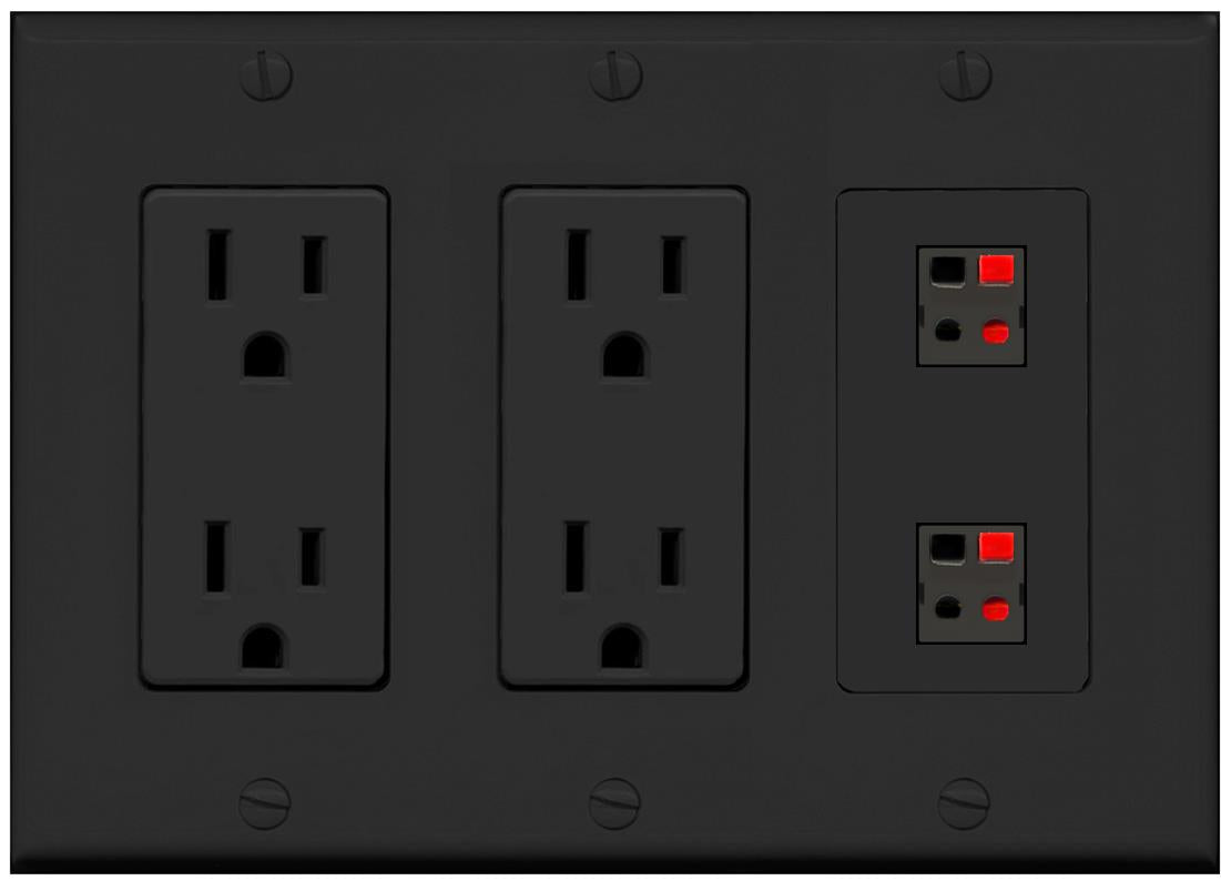 RiteAV 2 Port Speaker Wire Plug Jack Wall Plate - 2 Outlet [Black/Black]