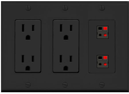 RiteAV 2 Port Speaker Wire Plug Jack Wall Plate - 2 Outlet [Black/Black]