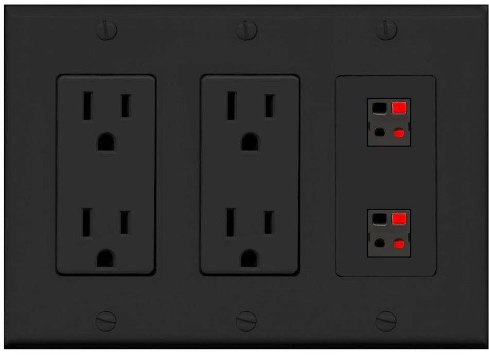 RiteAV 2 Port Speaker Wire Plug Jack Wall Plate - 2 Outlet [Black/Black]