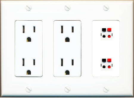 RiteAV 2 Port Speaker Wire Plug Jack Wall Plate - 2 Outlet [White]