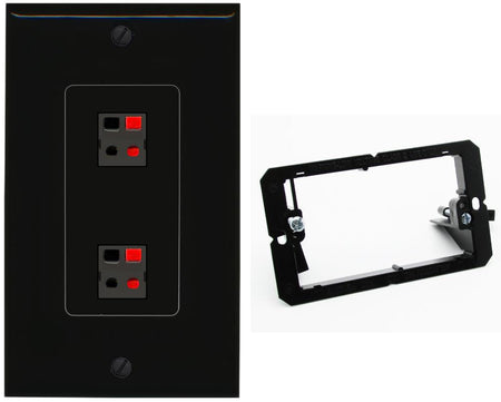 RiteAV 2 Port Speaker Wire Plug Jack Wall Plate - Bracket [Black/Black]