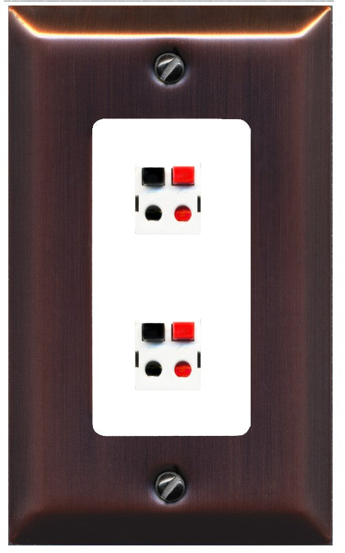 RiteAV 2 Port Speaker Wire Plug Jack Wall Plate - 1 Gang Decorative [Brushed-Copper/White]