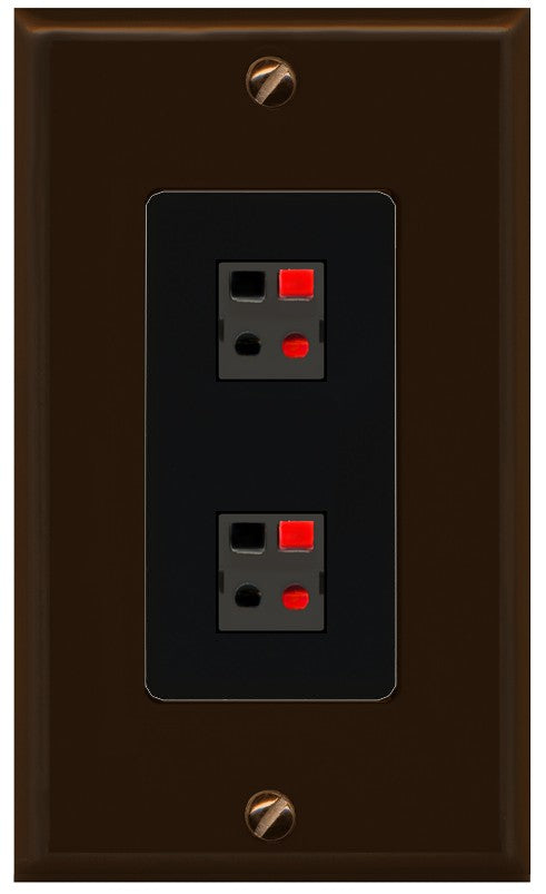 RiteAV 2 Port Speaker Wire Plug Jack Wall Plate - 1 Gang Decorative [Brown/Black]