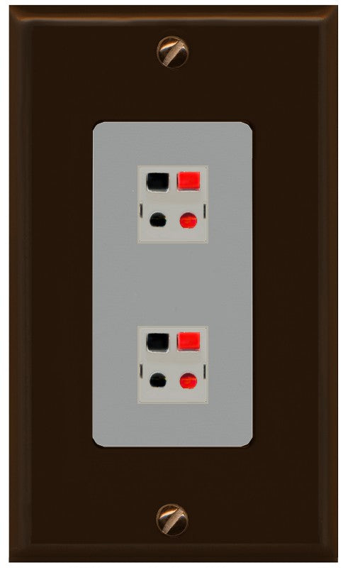 RiteAV 2 Port Speaker Wire Plug Jack Wall Plate - 1 Gang Decorative [Brown/Gray]