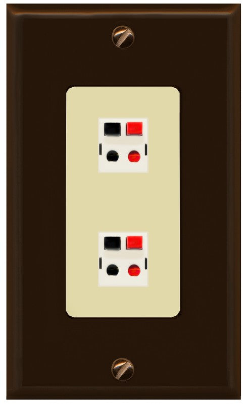 RiteAV 2 Port Speaker Wire Plug Jack Wall Plate - 1 Gang Decorative [Brown/Ivory]