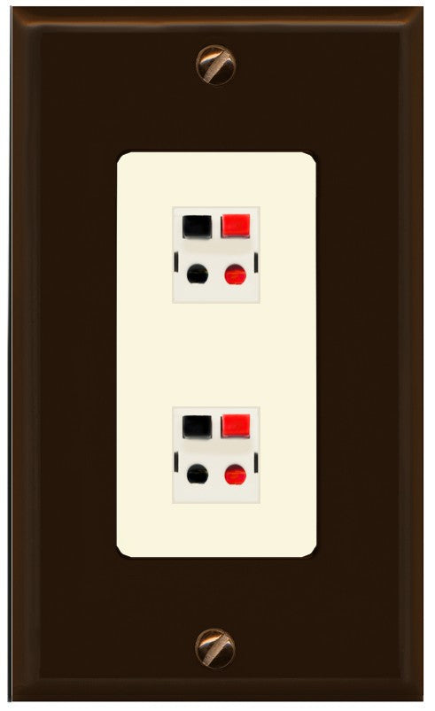 RiteAV 2 Port Speaker Wire Plug Jack Wall Plate - 1 Gang Decorative [Brown/Light-Almond]