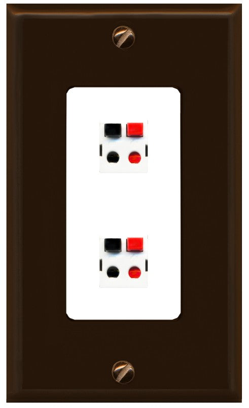 RiteAV 2 Port Speaker Wire Plug Jack Wall Plate - 1 Gang Decorative [Brown/White]