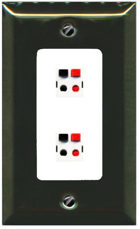 RiteAV 2 Port Speaker Wire Plug Jack Wall Plate - 1 Gang Decorative [Brass/White]