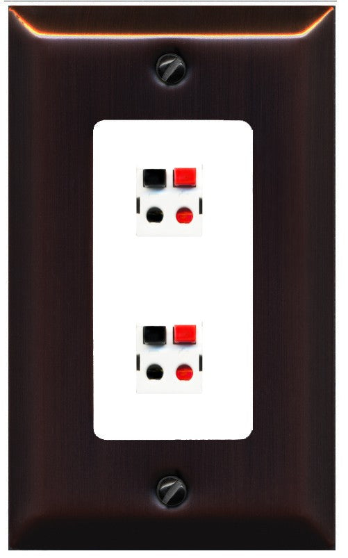 RiteAV 2 Port Speaker Wire Plug Jack Wall Plate - 1 Gang Decorative [Bronze/White]