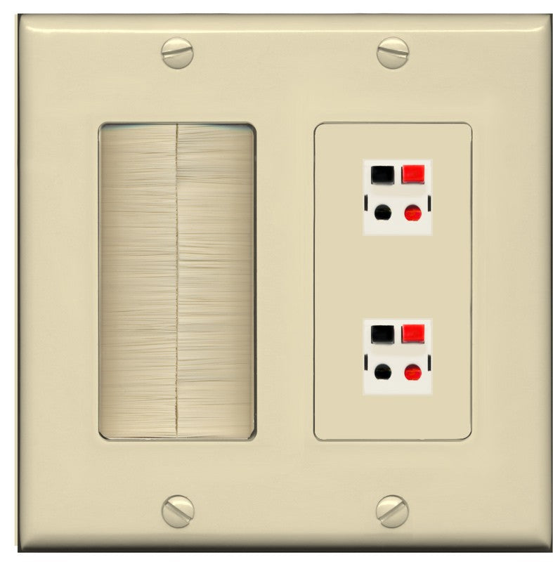 RiteAV 2 Port Speaker Wire Plug Jack Wall Plate - Brush [Ivory/Ivory]