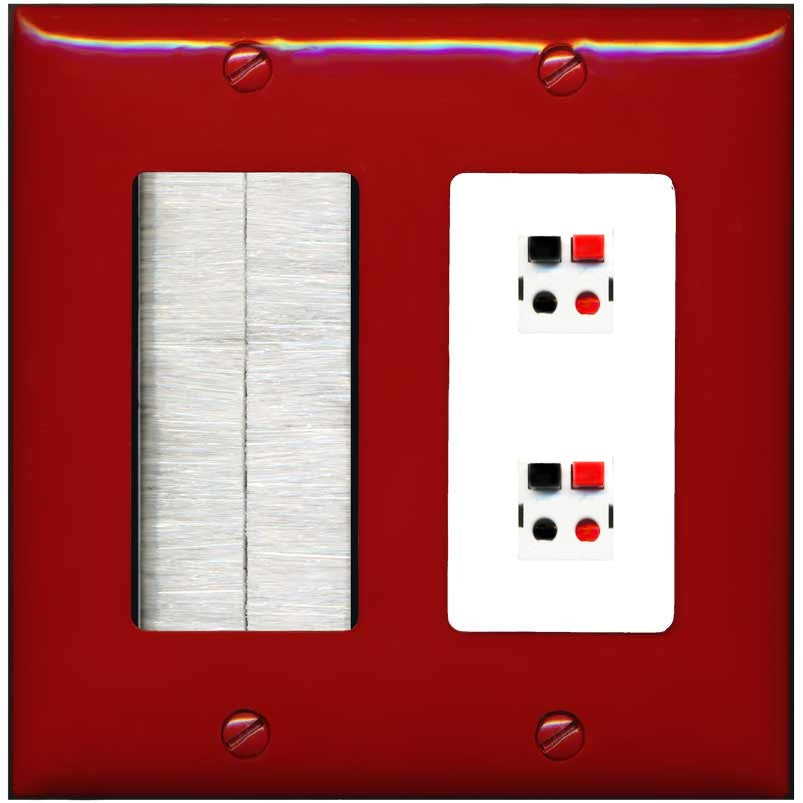 RiteAV 2 Port Speaker Wire Plug Jack Wall Plate - Brush [Red/White]